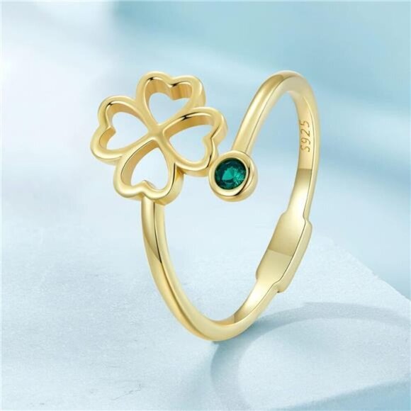 Adjustable Gold Clover Ring 925 Sterling Comes with Good Luck Irish - Picture 4 of 7